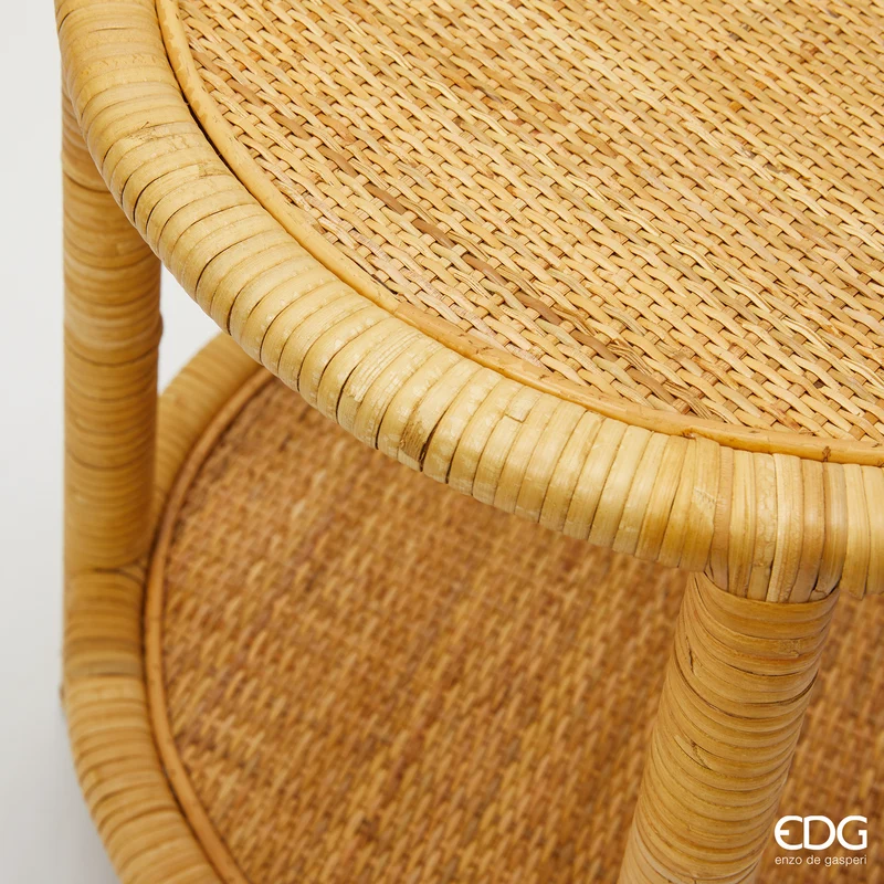 EDG Enzo De Gasperi Tavolino Rotondo 2 Ripiani in Rattan H49 D60 cm