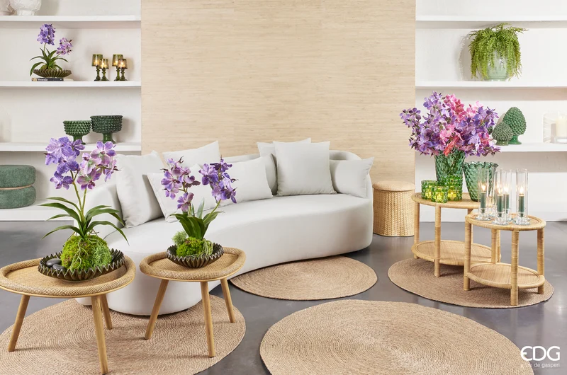 EDG Enzo De Gasperi Tavolino Rotondo 2 Ripiani in Rattan H49 D60 cm