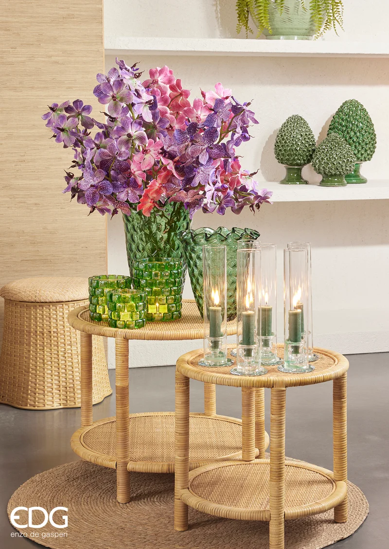 EDG Enzo De Gasperi Tavolino Rotondo 2 Ripiani in Rattan H49 D60 cm