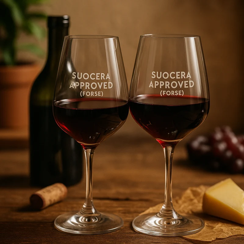Set 2 Calici Vino in Vetro Suocera Approved