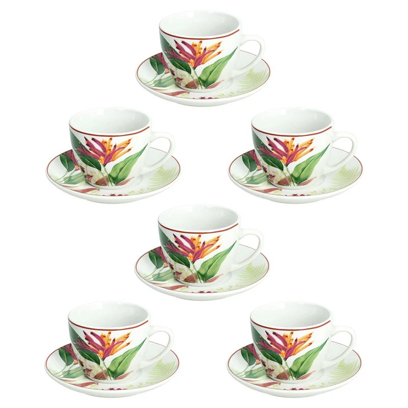 Tognana Set 6 Tazzine da Caffè Madison Tropicalia con Piattino in Porcellana