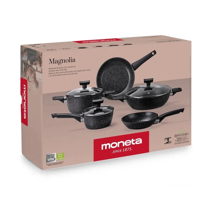 Moneta Batteria di Pentole Magnolia 8 pezzi Stone Black