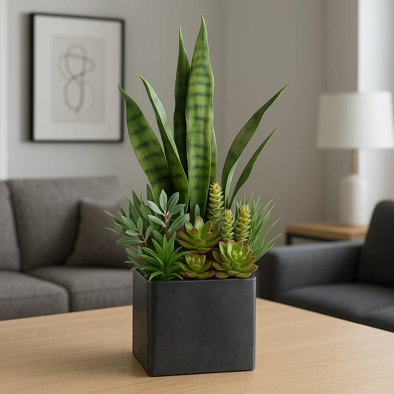 Gasper Composizione di piante grasse H55 cm con Vaso in Metallo