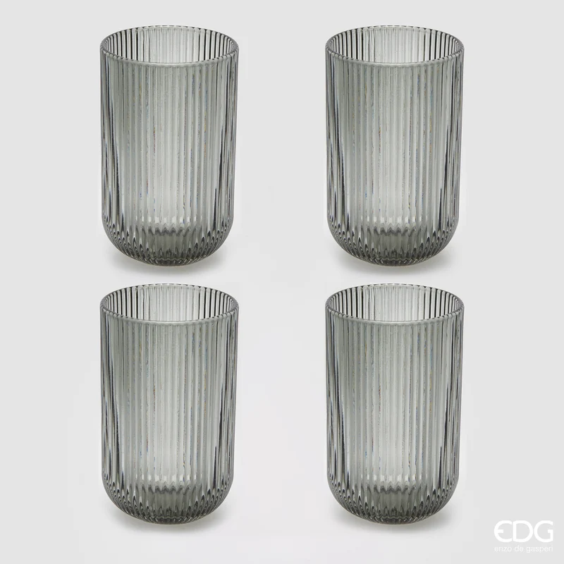 EDG Enzo De Gasperi Offerta Set 4 Bicchieri Longdrink Righe H12 D8 cm Grigio Fumè