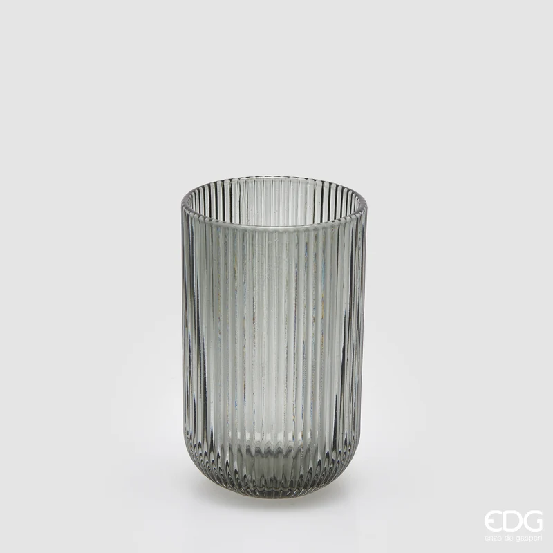 EDG Enzo De Gasperi Offerta Set 4 Bicchieri Longdrink Righe H12 D8 cm Grigio Fumè
