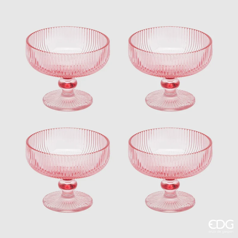 EDG Enzo De Gasperi Set 4 Coppette 250ml in Vetro Rosa
