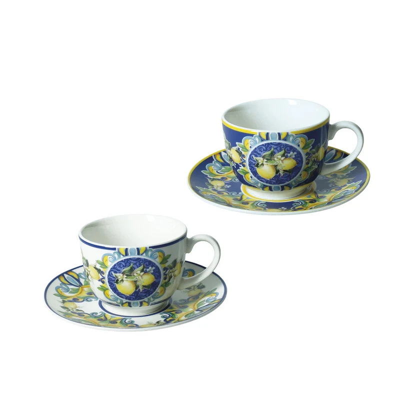 Brandani Set 2 Tazzine Citrus Blu in Porcellana New Bone