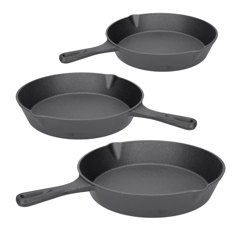 TP BBQ Pfannen Set aus Gusseisen, inkl. Griff, für alle Herdarten geeignet, Bratpfannen 20+25+30