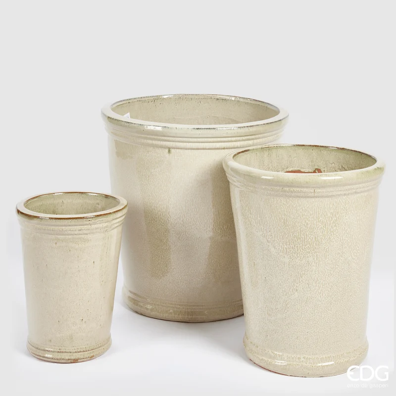EDG Enzo De Gasperi Set 3 Vasi Glaze Svasati in Ceramica Avorio