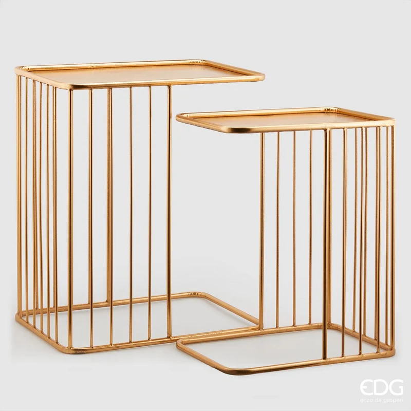 EDG Enzo De Gasperi Set 2 Tavolini Metal Open Oro