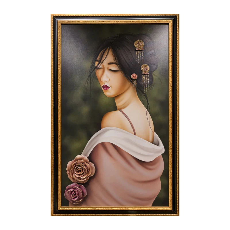 Art Maiora Quadro Adara con Cornice Nero Oro Dipinto a Mano su Tela 120x75 cm