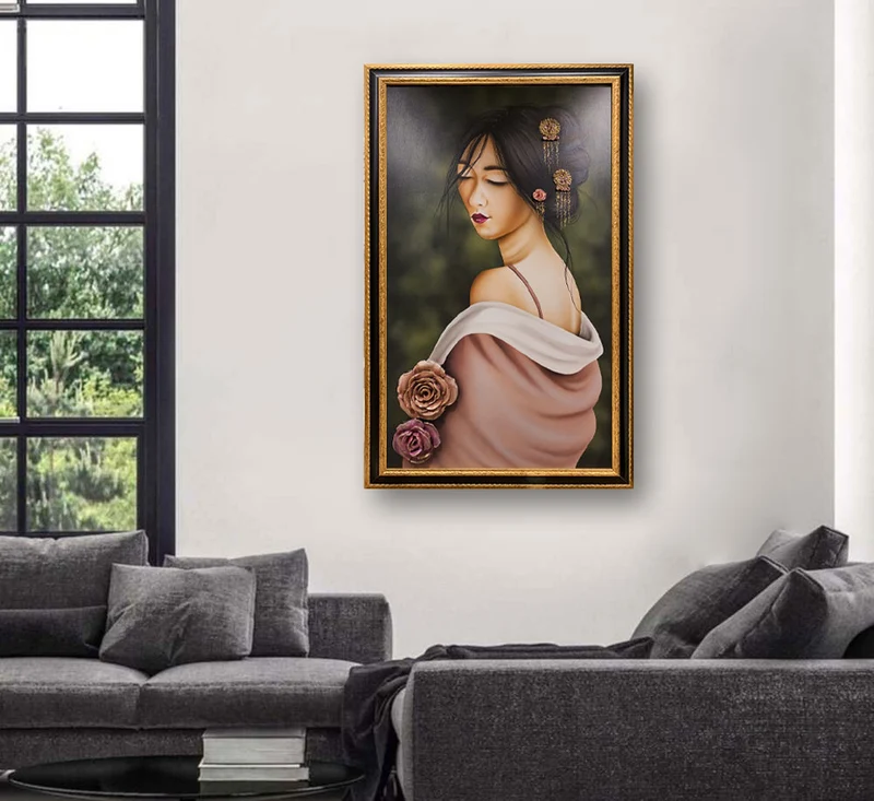 Art Maiora Quadro Adara con Cornice Nero Oro Dipinto a Mano su Tela 120x75 cm