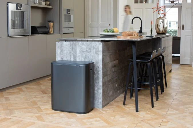 Brabantia Pattumiera Bo 2 Secchi 30 Litri Acciaio Nero Opaco