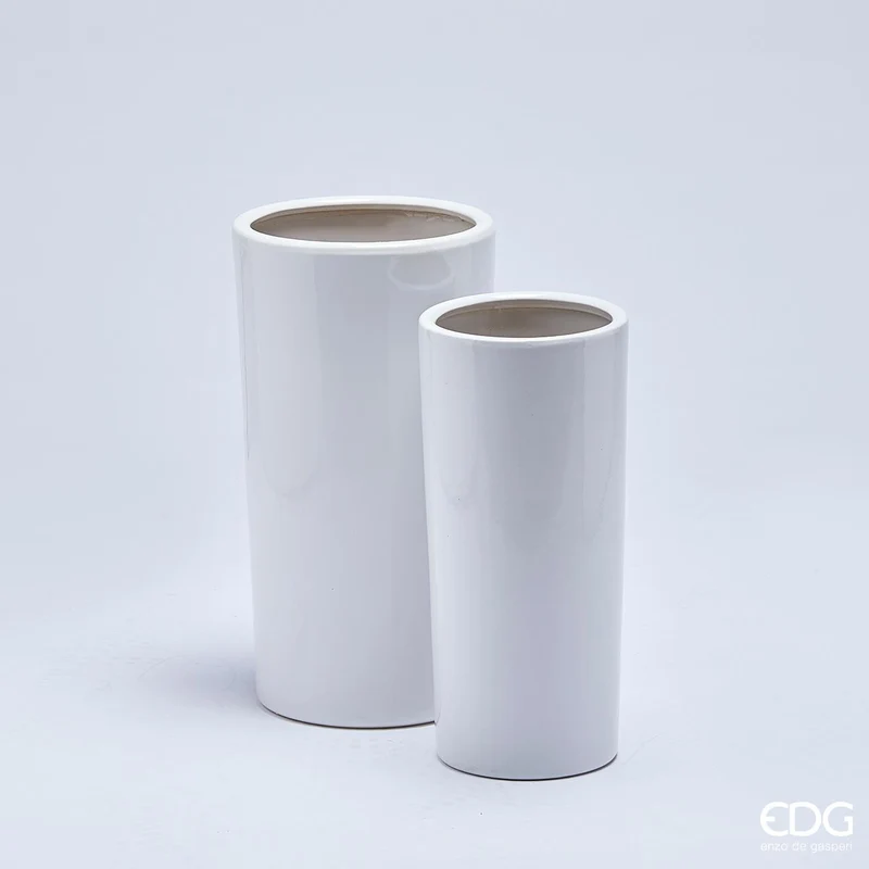 EDG Enzo De Gasperi Set 2 Vasi Cilindro in Ceramica H46 H41 Bianco