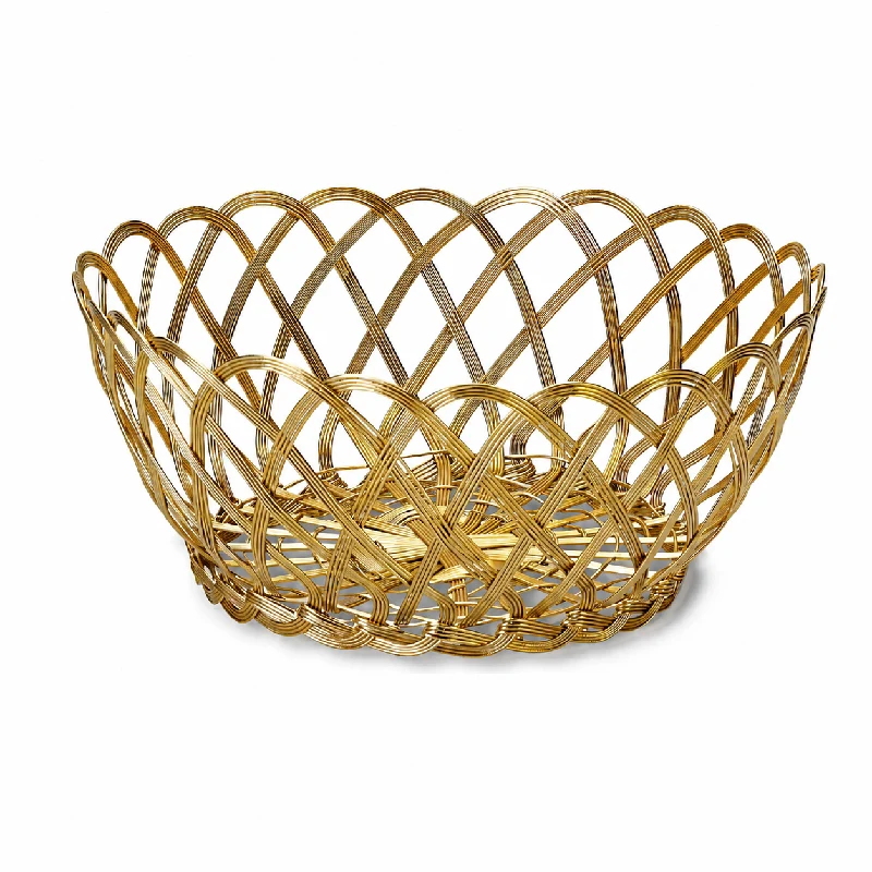 Bitossi Cestino Tondo Intrecciato D19 cm in Metallo Oro