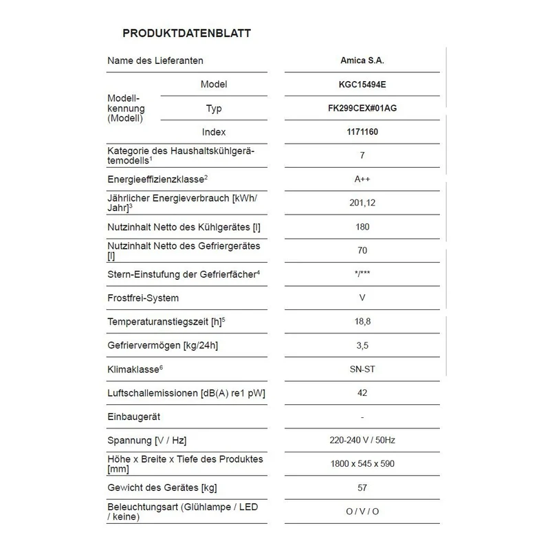 Amica KGC15494E Kühl/Gefrierkombination VitControl Plus Edelstahl-Optik
