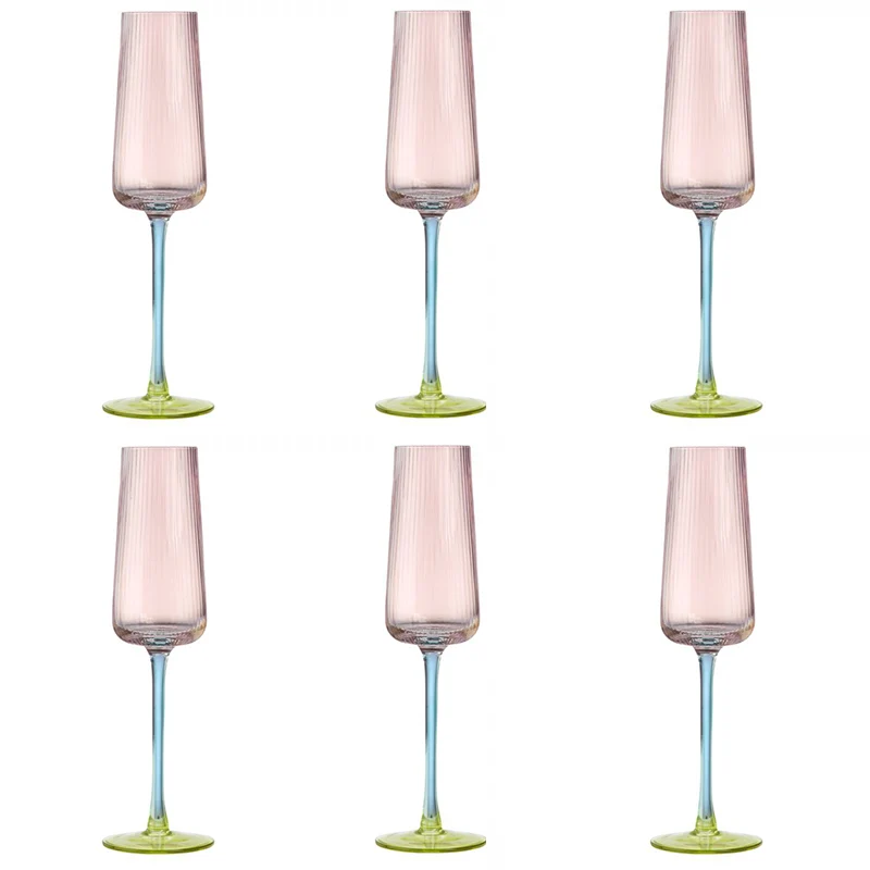 Evviva Set 6 Flute Reale in Vetro 220 ml Multicolor