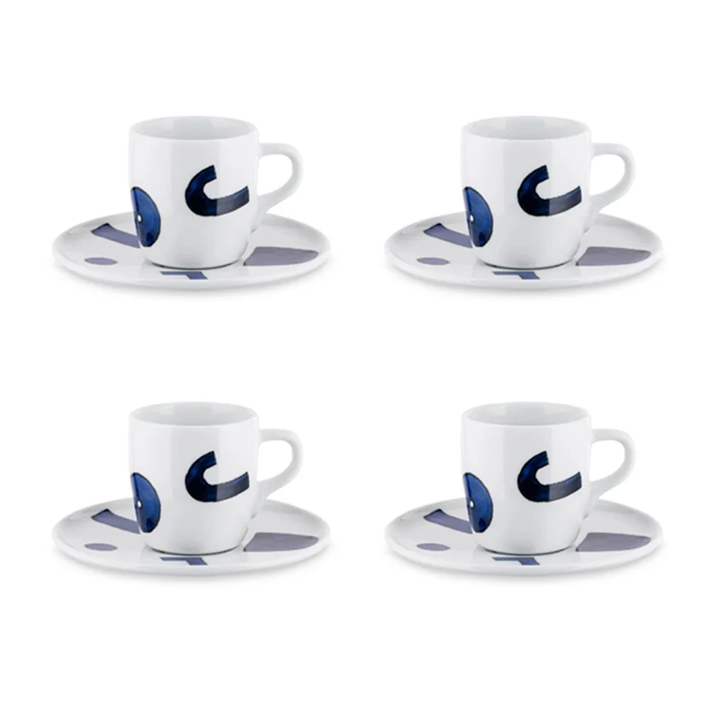 Alessi Set 4 Tazzine da Caffè Itsumo Yunoki Ware con Piattino in Porcellana Bianca
