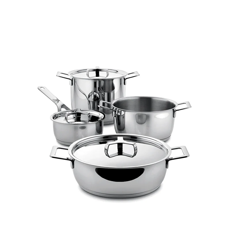Alessi Batteria di Pentole Pots&Pans 7 Pezzi Acciaio Inox