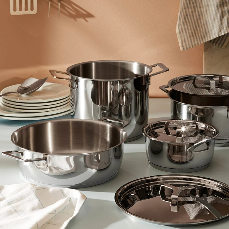 Alessi Batteria di Pentole Pots&Pans 7 Pezzi Acciaio Inox