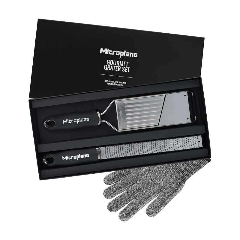 Microplane Set 3 Pezzi Gourmet Grattugia Mandolina e Guanto Protettivo