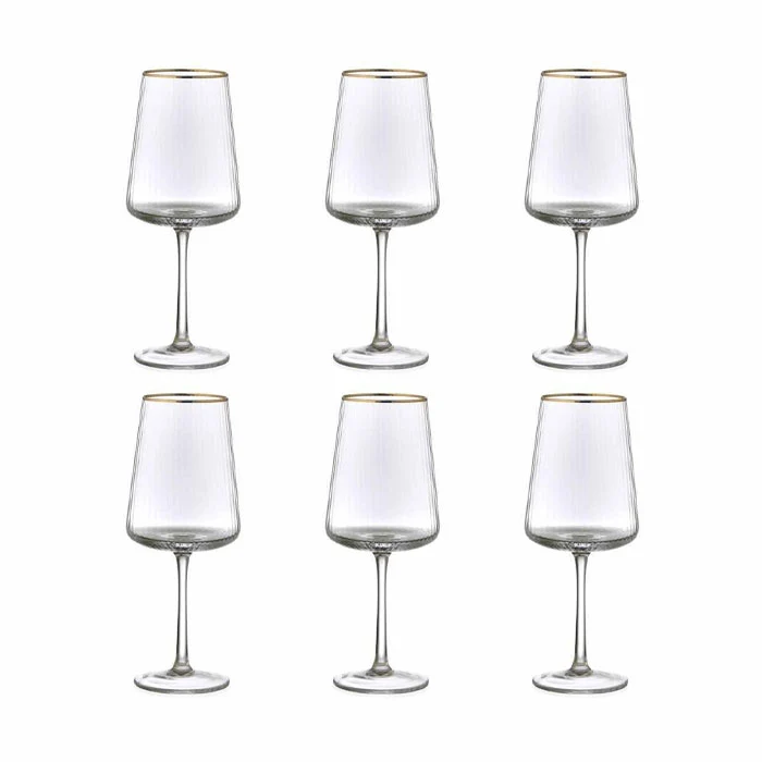 Evviva Set 6 Calici Vino Reale Filo Oro in Vetro 500 ml