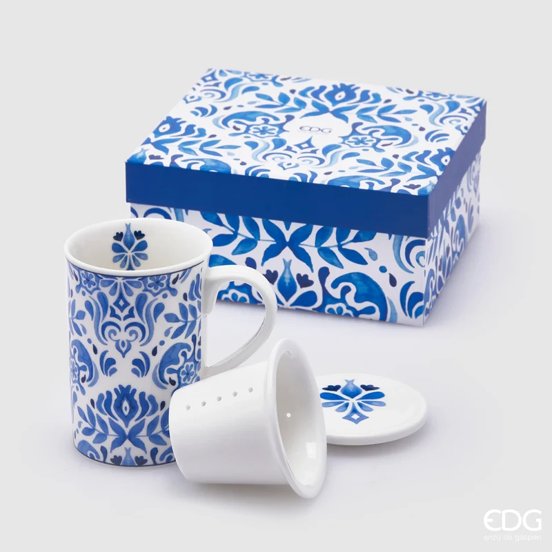 EDG Enzo de Gasperi Tazza con filtro e Manico Maiolica in porcellana H11 D8 cm