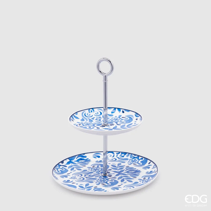 EDG Enzo De Gasperi Alzata Maiolica 2 Ripiani H25 D23 cm in porcellana