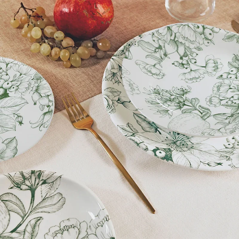 Villa Altachiara Vassoio Ovale Jacquard Verde in Ceramica