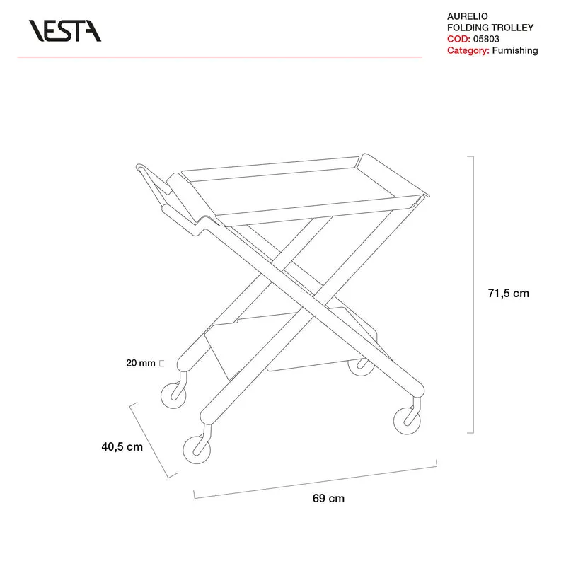 Vesta Carrello Pieghevole Aurelio in Cristallo Acrilico