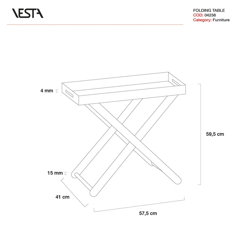 Vesta Tavolino Pieghevole Pliant Decor Foulard in Cristallo Acrilico