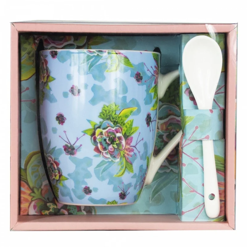 Enesco Tazza Blooms con Cucchiaio in Ceramica