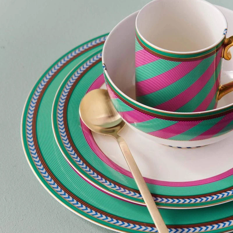 Pip Studio Piatto Colazione Chique Linee Rosa e Verde D23 cm