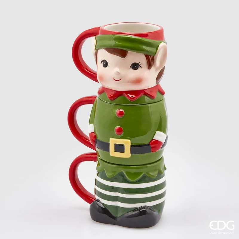 EDG Enzo De Gasperi Set 3 Tazze Mug impilabili Elfo H26 cm