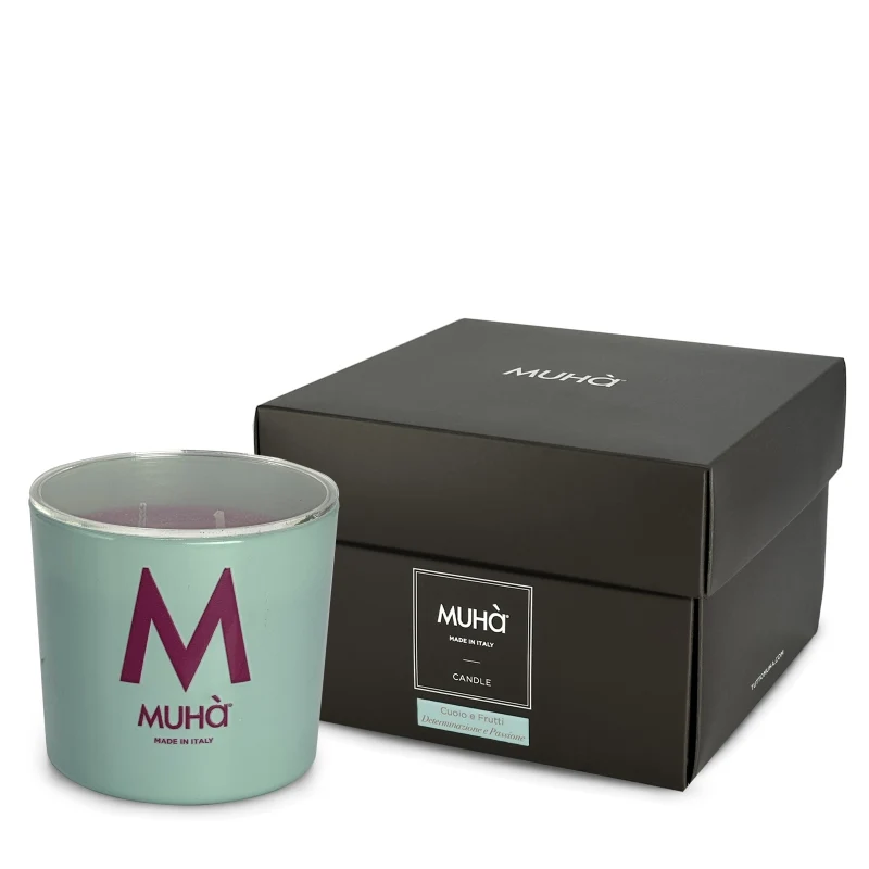 Muhà Candela in Vetro 270g Cuoio e Frutti