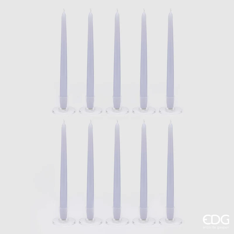 EDG Enzo De Gasperi Set 10 Candele Stelo Cono H28 cm Bianco Ghiaccio