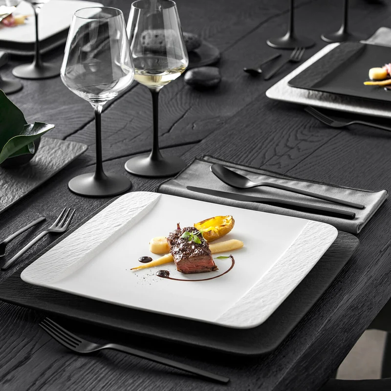 Villeroy & Boch Manufacture Rock Blanc Set 6 Piatti Piani Quadrati in Porcellana 28x28 cm Bianco