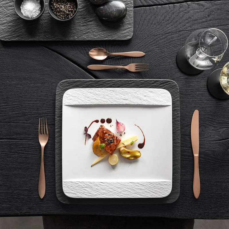 Villeroy & Boch Manufacture Rock Blanc Set 6 Piatti Piani Quadrati in Porcellana 28x28 cm Bianco