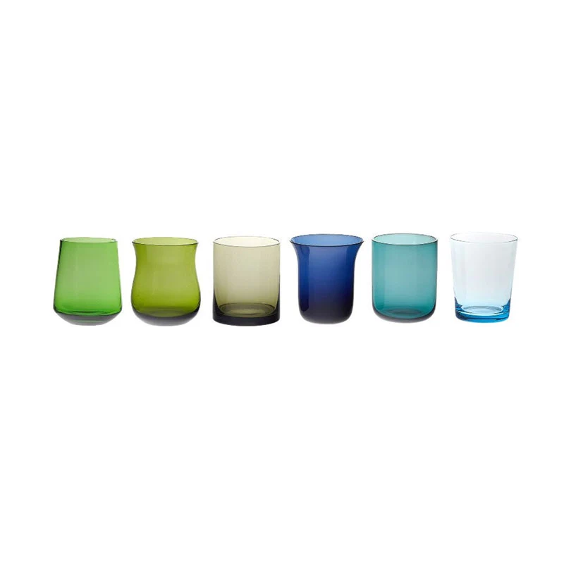 Bitossi Home Set 6 Bicchieri Tumbler Nuance Blu e Verde in Vetro Soffiato