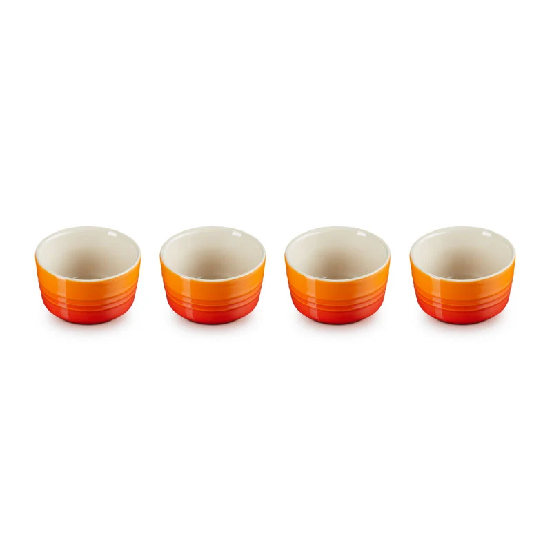 Le Creuset Set 4 Mini Ramequin in Gres Vetrificato 8 cm Arancio