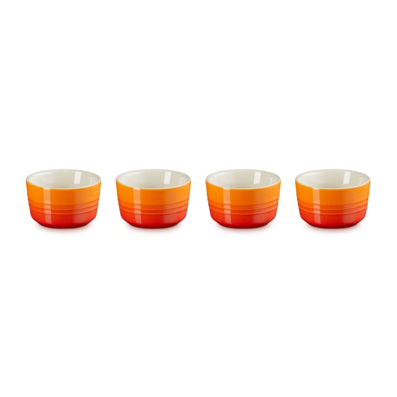 Le Creuset Set 4 Mini Ramequin in Gres Vetrificato 8 cm Arancio
