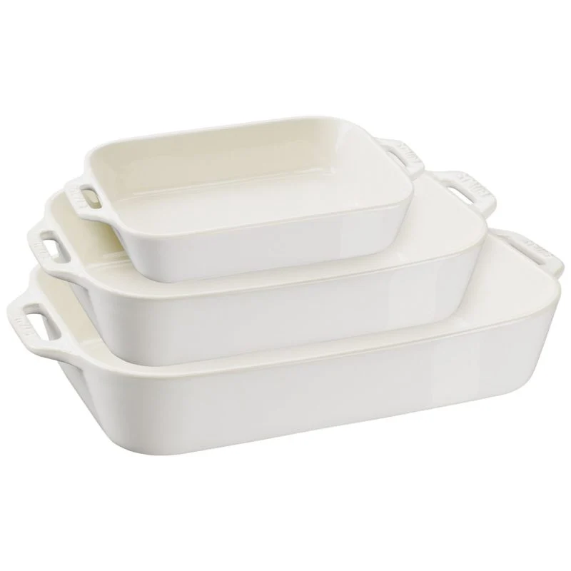 Staub set 3 Pirofile Rettangolari in Ceramica Avorio
