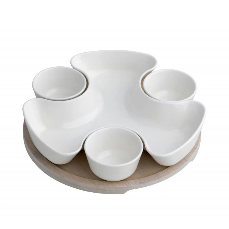 Brandani Antipastiera Puzzle in Porcellana Bianca con Supporto in Bamboo