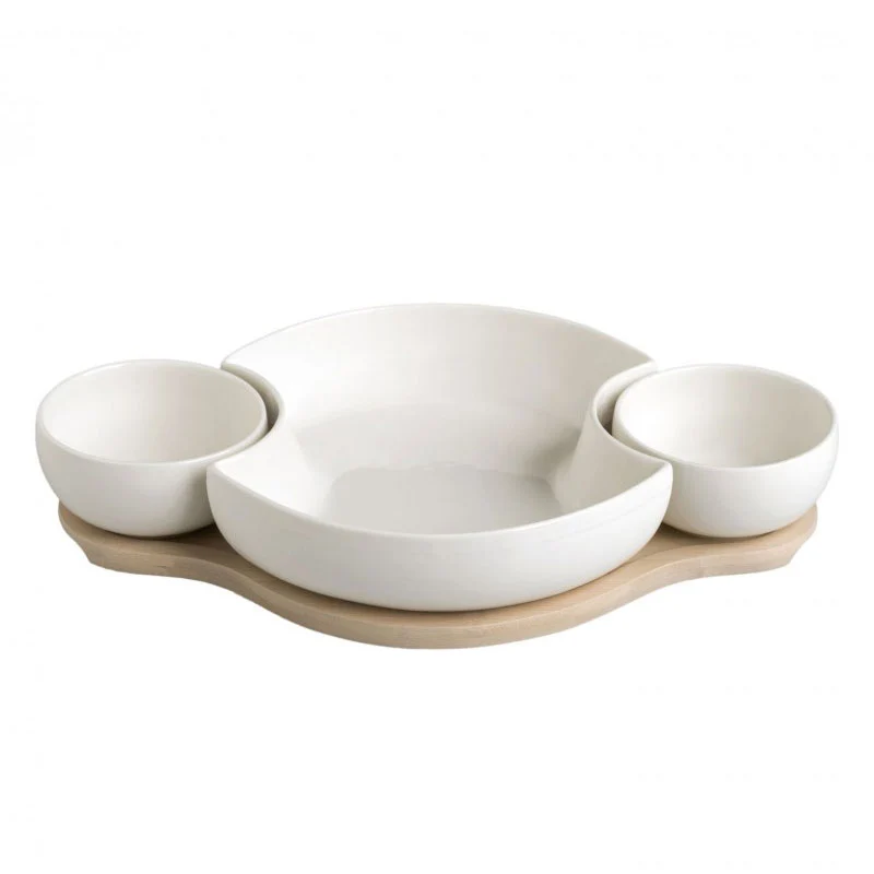 Brandani Antipastiera Clown in Porcellana Bianca con Supporto in Bamboo
