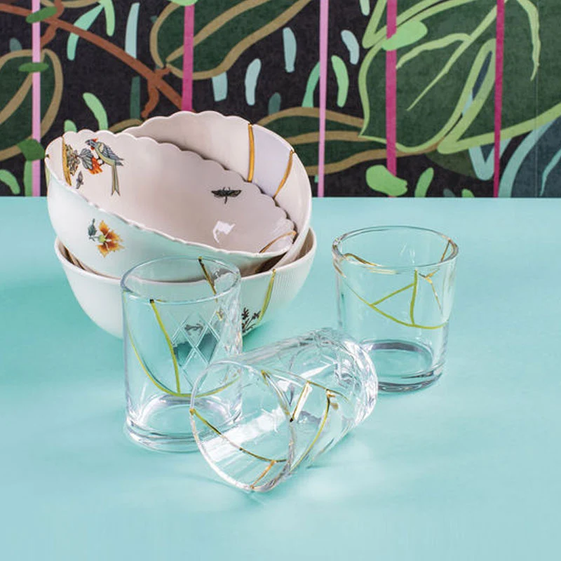 Seletti Bicchiere Acqua Kintsugi in Vetro H10,5 D7,6 cm