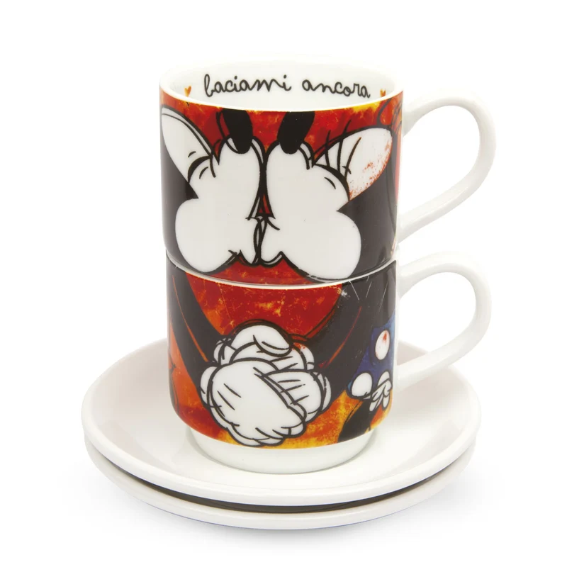Egan Set 2 Mug Impilabili Mickey con 2 Tovagliette + Zuccheriera Rossa