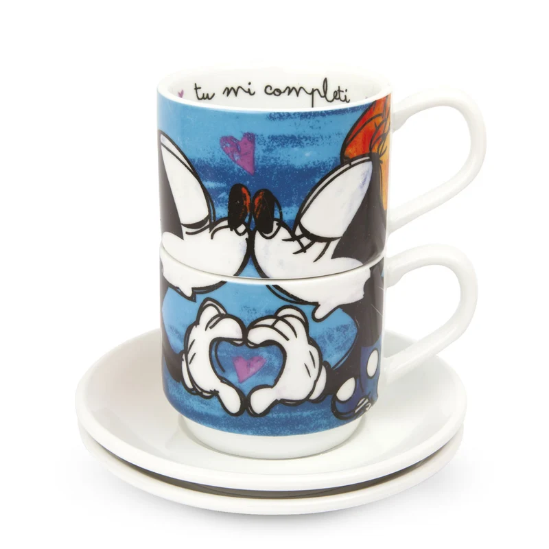 Egan Set 2 Mug Impilabili Mickey con 2 Tovagliette + Zuccheriera Blu