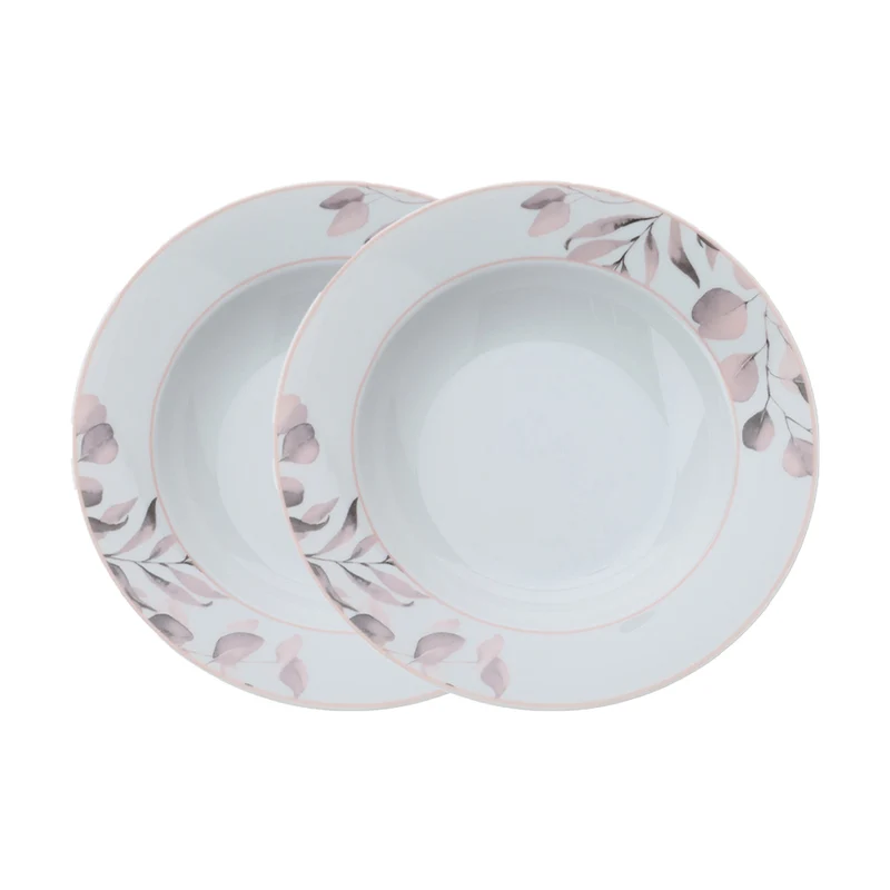 Hervit Set 2 Piatti Fondi in Porcellana D21,5 cm Rosa