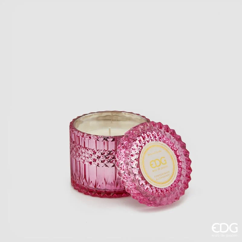 EDG Enzo De Gasperi candela Crystal Fucsia in vetro h10,5 cm Mirtillo Rosso e Melograno