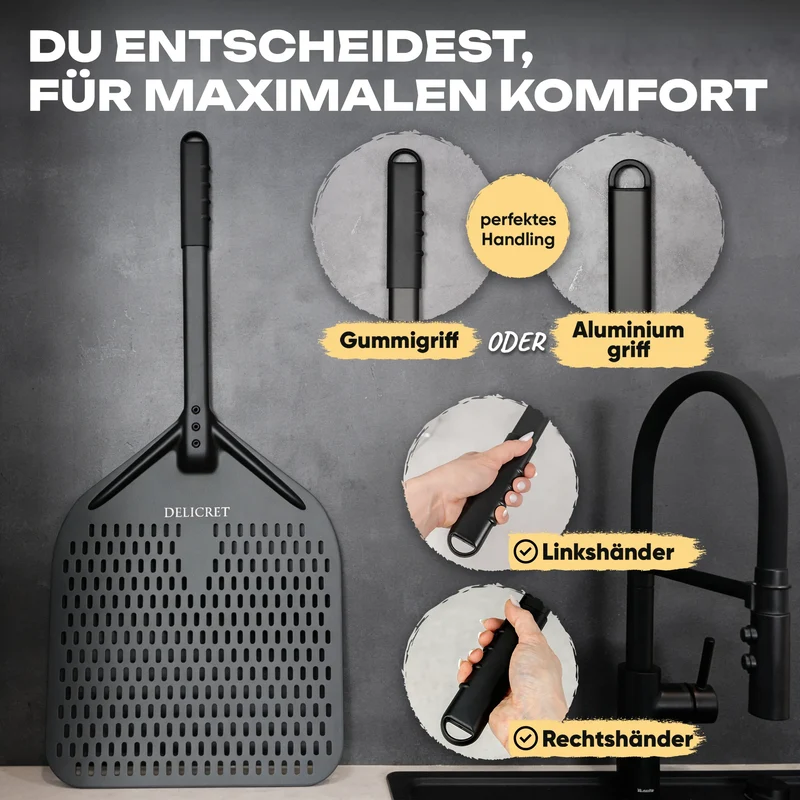 DELICRET - 12" (30cm⌀) Pizzaschieber + 32cm⌀ Auskühlgitter für extra Knusper